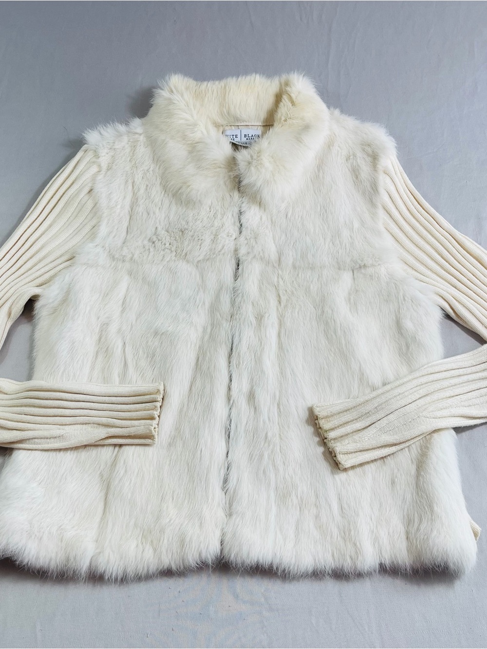 White House Black Market Faux Fur Vest Jacket with Knit Sleeves